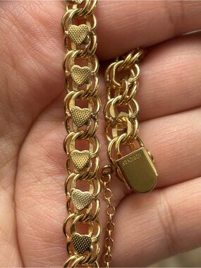 Vintage 12K Gold Filled Heart Link Bracelet Sweetheart Chain Woman’s Jewelry